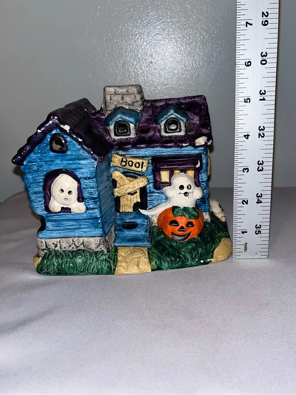 Vintage Russ Berrie Spooky Halloween Haunted House Ceramic Candle Holder Pre-Own